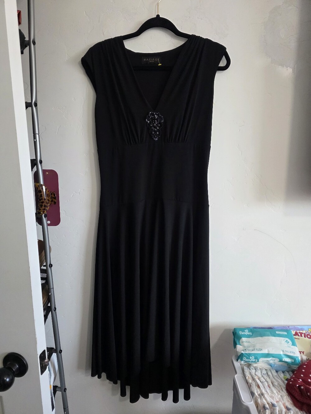 Black Embellished V-Neck Maxi Dress by